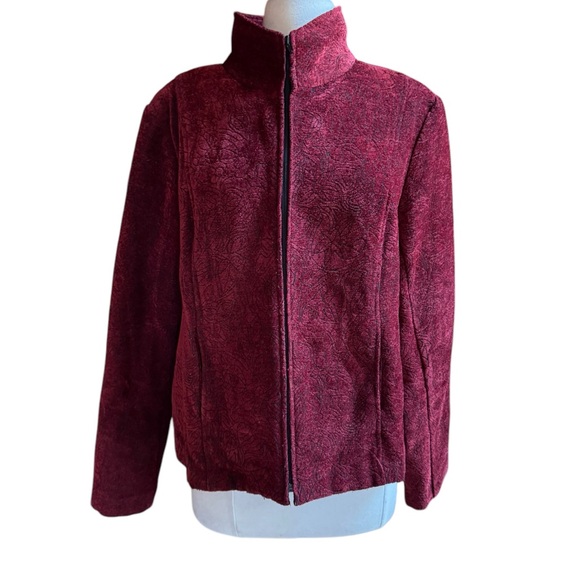 Vintage Jackets & Blazers - Y2K dressbarn Floral Brocade Plush Textured Zip Up Jacket